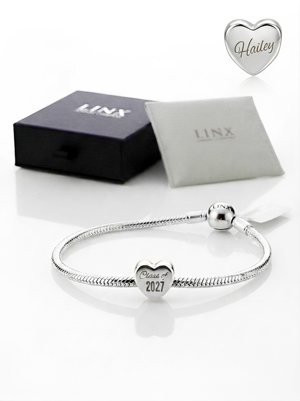 Linx Snake Chain Bracelet with Class of 2027 Graduation Heart Charm